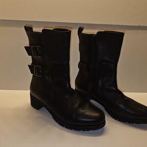 Munro Black Leather Combat Boots